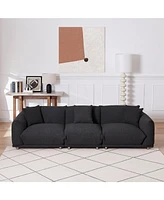 Originality Shapes Black Lambswool Sherpa 4 Seater Sofa With Metal Legs, Solid Wood Frame Couch with 3 Pillows, Linear and Modular Version Design, Pos