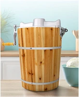 Elite Cuisine 6 Quart Old Fashioned Pine Bucket Electric/Manual Ice Cream Maker