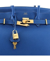 Pre-Owned HERMES Birkin 30 Handbag Blue Clemence with Gold Hardware