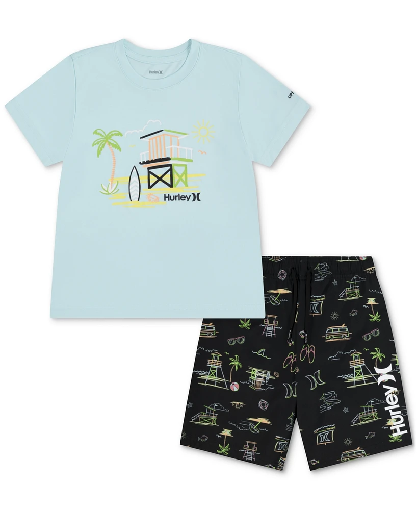 Hurley Little Boys Lifeguard Swim Top & Shorts, 2 Piece Set