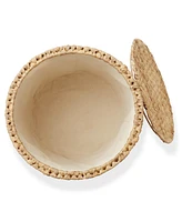 Casafield Rolling Storage Basket - Natural, Handwoven Hyacinth Rolling Hamper with Lid, Storage Bin on Wheels for Living Room, Bathroom, Laundry
