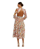 Mac Duggal Women's Long Sleeve Tiered Ruffle Cutout Criss Cross Dress