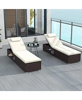 Patio Chaise Lounge Set of 2 with Backrest Seat Cushion and Headrest