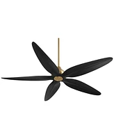 60" Lotus Bay Modern Indoor Outdoor Ceiling Fan 5 Blade Led Light Remote Control Brass Finish Black Blades Bedroom Patio Living Room Kitchen Porch Dam