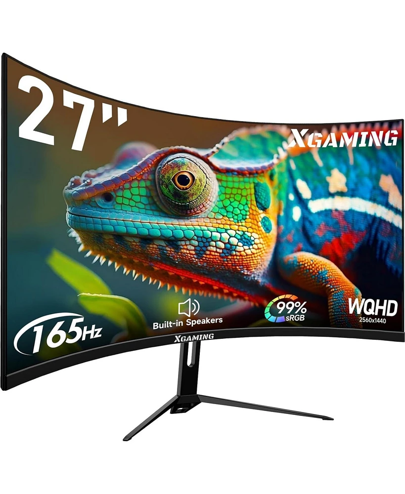 XGaming 27 Inch Curved Gaming Monitor 1500R, 2560x1440P Qhd Computer Monitor Up to165Hz, 1ms Mprt, FreeSync, 100% sRGB, Hdmi Dp Curved Screen Built-in