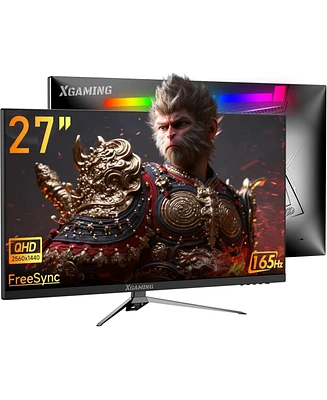 XGaming 27 inch Gaming Monitor, Qhd 2560 1440p, 144Hz/165Hz 98% sRGB, 1ms, FreeSync, Dual Hdmi&DisplayPort, Built-in Speakers and Led Rainbow Light, F