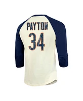 Majestic Threads Men's Walter Payton Cream/Navy Chicago Bears Retired Player Name Number 3/4 Raglan Sleeve T-Shirt