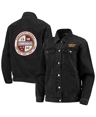 The Wild Collective Women's Black Washington Commanders Button-Up Denim Jacket