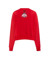 Pro Standard Women's Scarlet Ohio State Buckeyes Sequin Boxy Cropped Pullover Sweatshirt