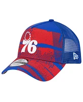 New Era Men's Royal/Red Philadelphia 76ers Tip Off A-Frame Trucker 9FORTY Adjustable Hat