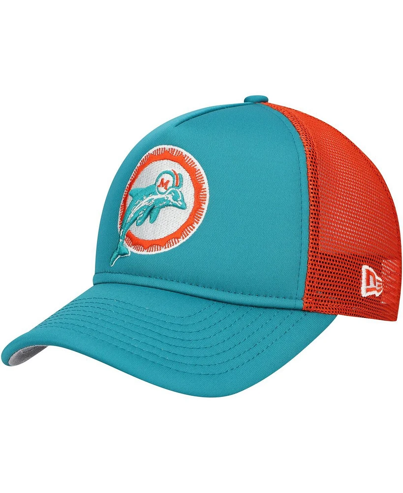 New Era Big Boys and Girls Aqua Miami Dolphins A-Frame 9FORTY Trucker Adjustable Hat