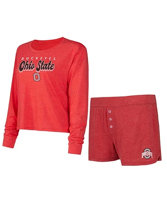 Concepts Sport Women's Scarlet/Red Ohio State Buckeyes Team Color Long Sleeve T-Shirt Shorts Set