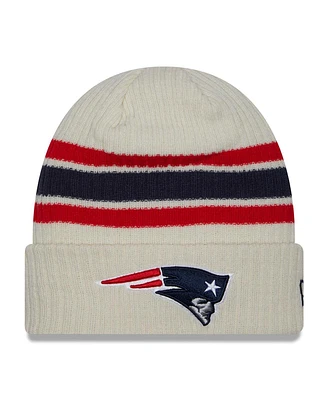 New Era Men's Cream New England Patriots Team Stripe Cuffed Knit Hat