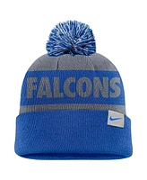 Nike Men's Gray/Royal Air Force Falcons Peak Stripe Cuffed Knit Hat with Pom