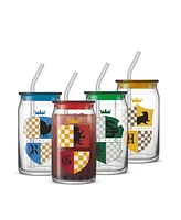 JoyJolt Harry Potter House Crests Tumbler Glasses with Lids, Set of 4
