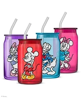 JoyJolt Disney Mickey Mouse Friends Color Sketch Tumbler Glasses with Lids, Set of 4