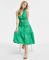 Vince Camuto Women's Pleat-Neck Cotton Sleeveless Dress