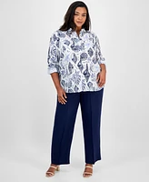 Charter Club Plus Toile Affar Button-Front Linen Shirt, Exclusively at Macy's