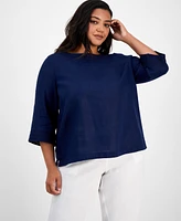 Charter Club Plus Ladder-Trim Linen Top, Exclusively at Macy's