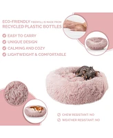 Details Calming Dog and Cat Bed, Soft Round Donut Bed for Pets, Super Lux, Shaggy Fur Cushion Beds