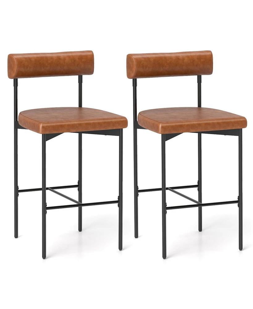 26" Upholstered Bar Stools Set of with Padded Cushion & Backrest Footrest