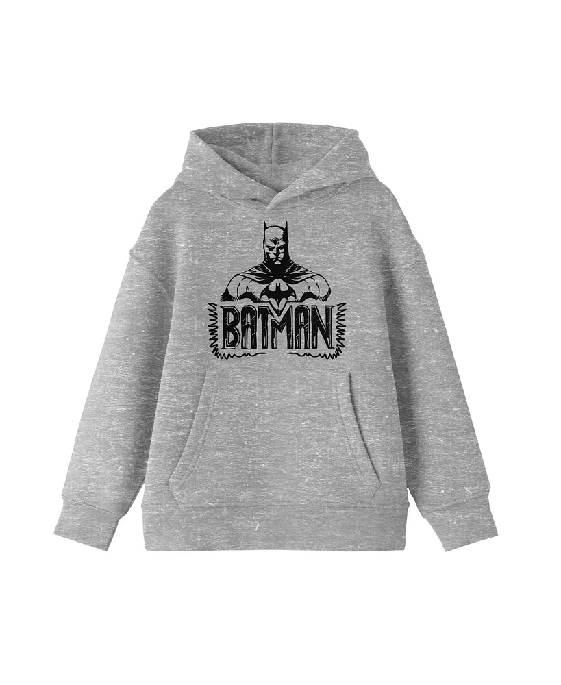 Youth Boys Dc Comic Book Batman Line Art Heather Grey Hoodie-xl