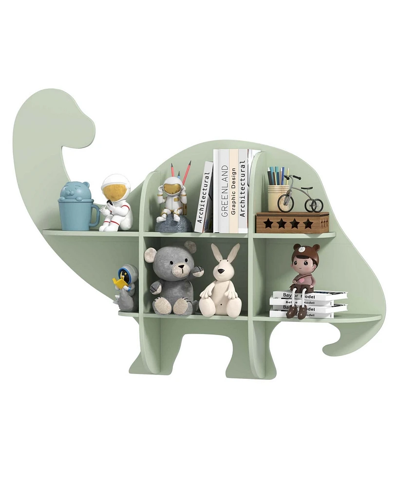 2-Tier Floating Dinosaur Kids Bookshelf Wall-Mounted Nursery Book Shelf