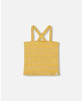 Girl Smocked Tank Top Pale Yellow And White - Child