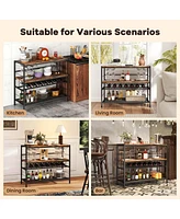 41" Wine Rack with 4 Glass Holders Wide Countertop Middle & Bottom Storage Shelves