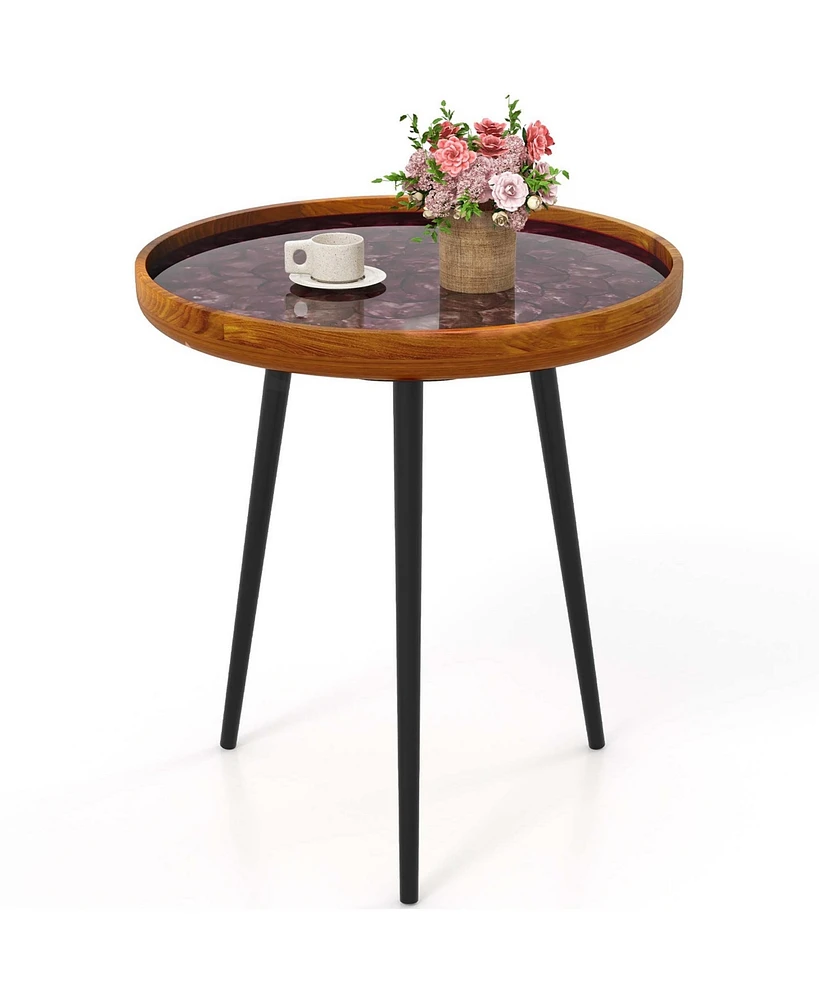 20" Round End Table Mid-century Modern Coffee with Sea Shell Decoration