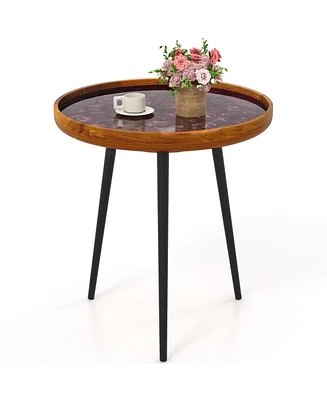 20" Round End Table Mid-century Modern Coffee with Sea Shell Decoration