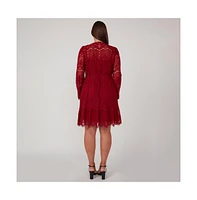 Estelle Plus Mini Lace Frill Long Sleeve Dress