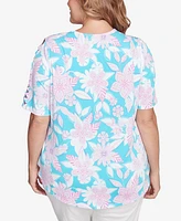 Ruby Rd. Plus Floral Oasis Square Neck T-Shirt