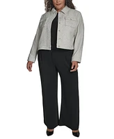 Dkny Plus Cropped Long-Sleeve Tweed Trucker Jacket