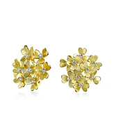 Bling Jewelry Floral Cz Bouquet Clip-On Earrings for Non-Pierced Ears Silver Rose Gold Plated