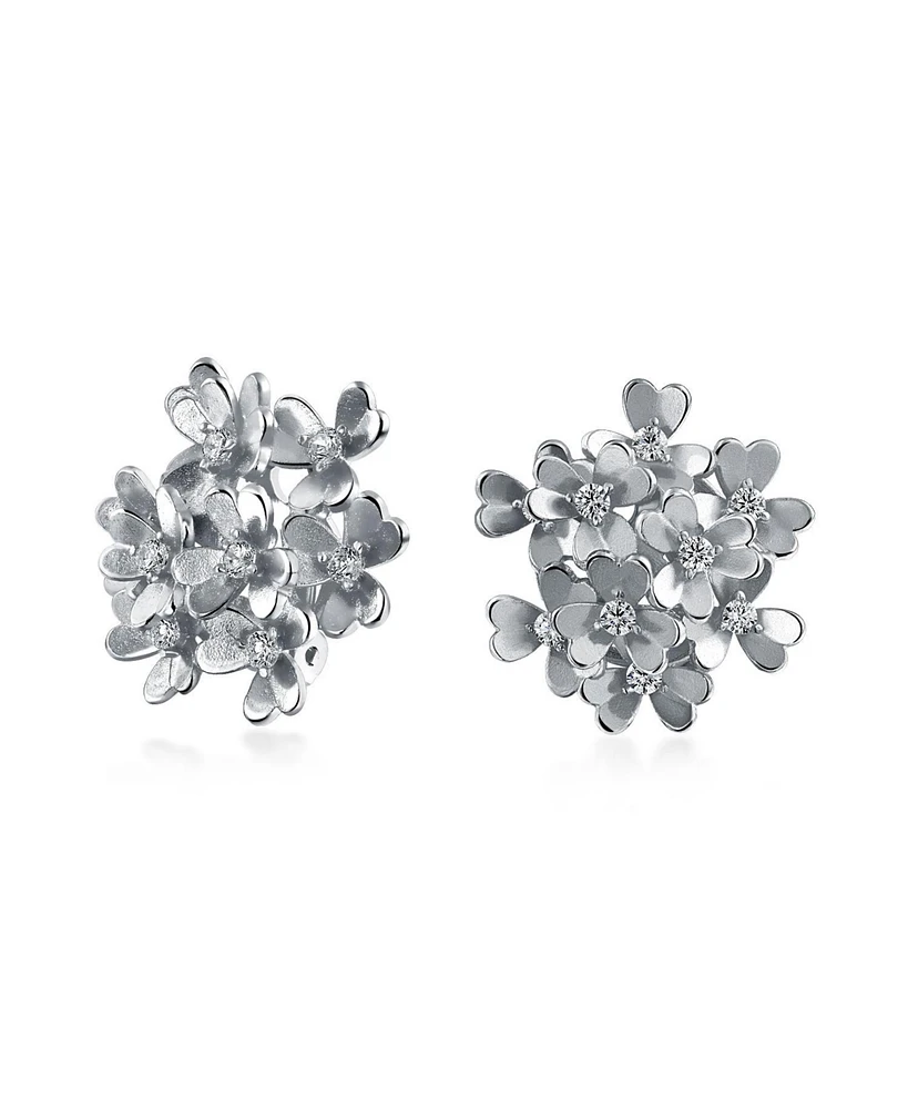 Bling Jewelry Bouquet Of Flower Cubic Zirconia Floral Cz Button Style Clip On Earrings Rose Gold Plated
