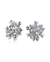 Bling Jewelry Bouquet Of Flower Cubic Zirconia Floral Cz Button Style Clip On Earrings Rose Gold Plated