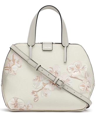 Calvin Klein Audrey Floral Logo Emboss Satchel