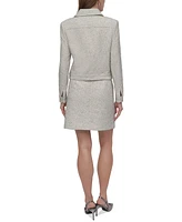 Dkny Petite Cropped Long-Sleeve Tweed Trucker Jacket