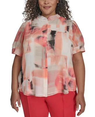 Dkny Plus Printed Chiffon Button-Front Blouse