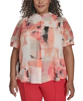 Dkny Plus Printed Chiffon Button-Front Blouse