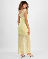 Bar Iii Women's Cap-Sleeve Side-Slit Lace Maxi Dress, Exclusively at Macy's