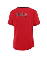 Fanatics Women's Red Cincinnati Reds Cooperstown Collection League Diva Raglan V-Neck T-Shirt