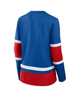 Fanatics Women's Blue New York Rangers Prime Time Lace-Up Long Sleeve T-Shirt