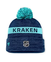 Fanatics Men's Deep Sea Blue/Light Blue Seattle Kraken Authentic Pro Rink Cuffed Knit Hat with Pom