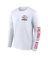 Fanatics Men's White Cincinnati Reds Press Box Long Sleeve T-Shirt