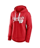 Fanatics Women's Heather Red Wisconsin Badgers Tail Sweep Pullover Hoodie