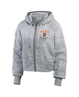 Wear by Erin Andrews Women's Heather Gray San Francisco Giants Speckled Fleece Cropped Full-Zip Hoodie