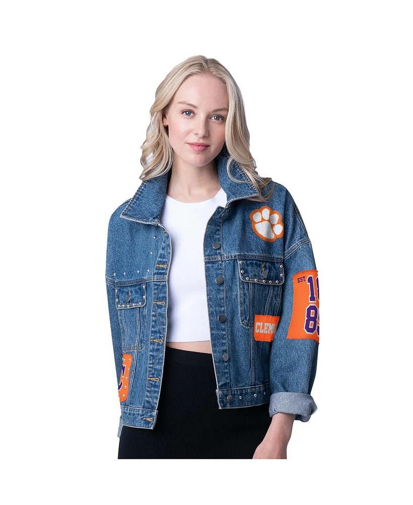 G-iii 4Her by Carl Banks Women's Denim Clemson Tigers Game Ball Patches and Studs Full-Button Jacket