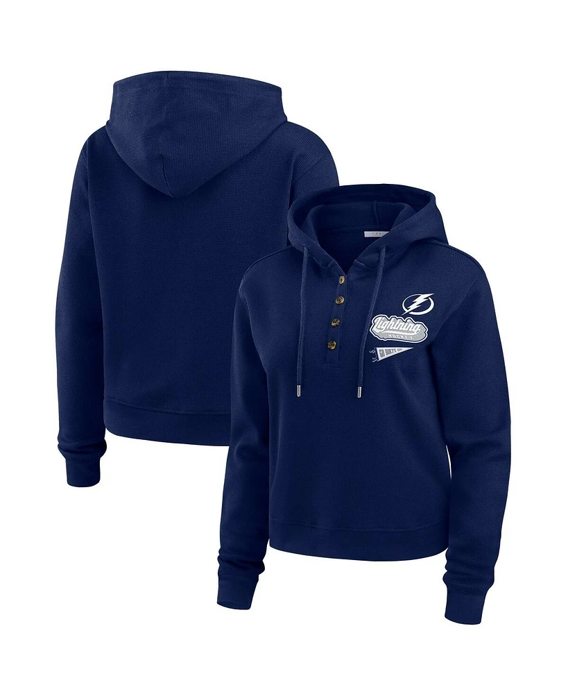 Wear by Erin Andrews Women's Blue Tampa Bay Lightning Waffle Knit Pullover Hoodie